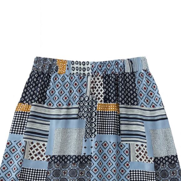 Women’s Patchwork Print Maxi Skirt Boho Geometric Elastic Waist Size M - Picture 3 of 3